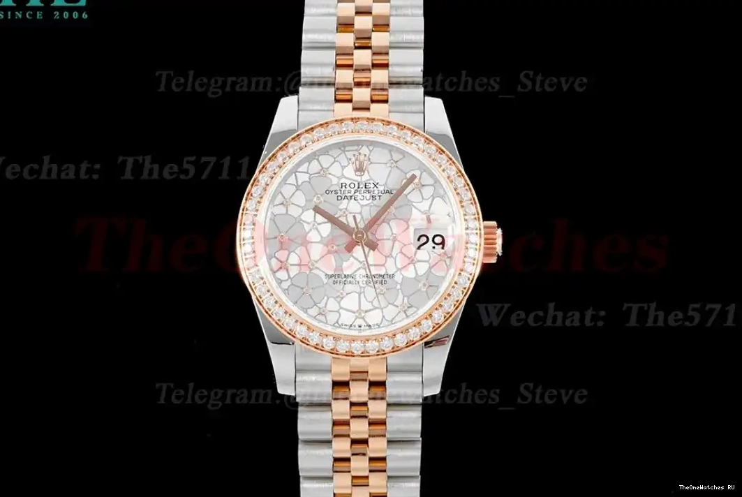Jubilee Dia JDF White Flower Datejust A2824 SS RG 31mm 0609